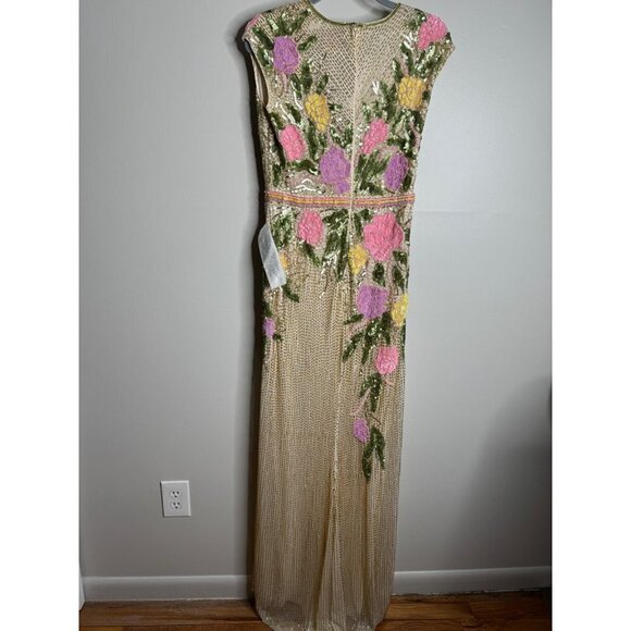 Mac Duggal Floral Beaded V-Neck High Slit Cap Sleeve Evening Gown Size 12 NWT - Picture 6 of 10